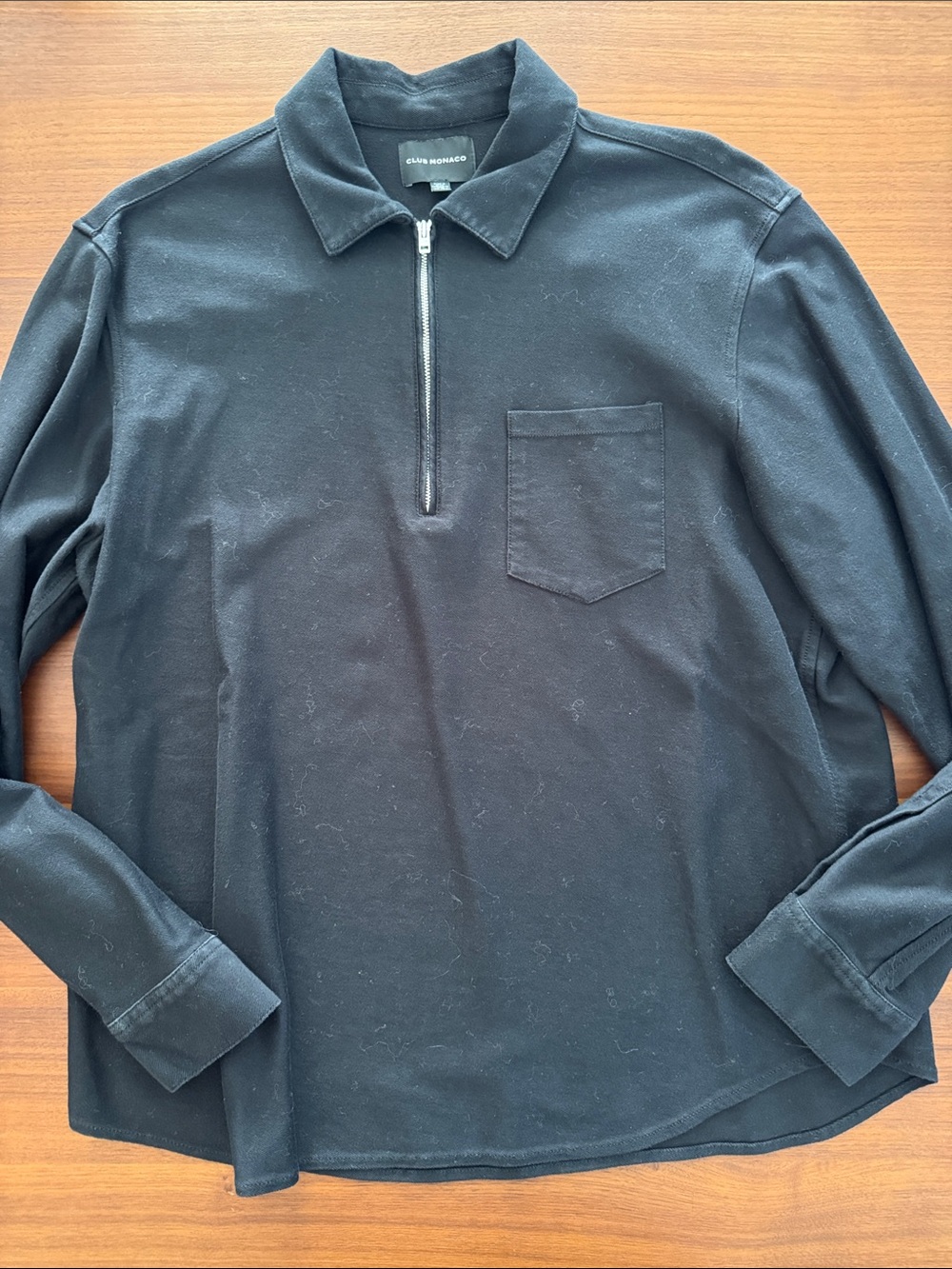 Club Monaco Black Half-Zip Long-Sleeve Polo Shirt